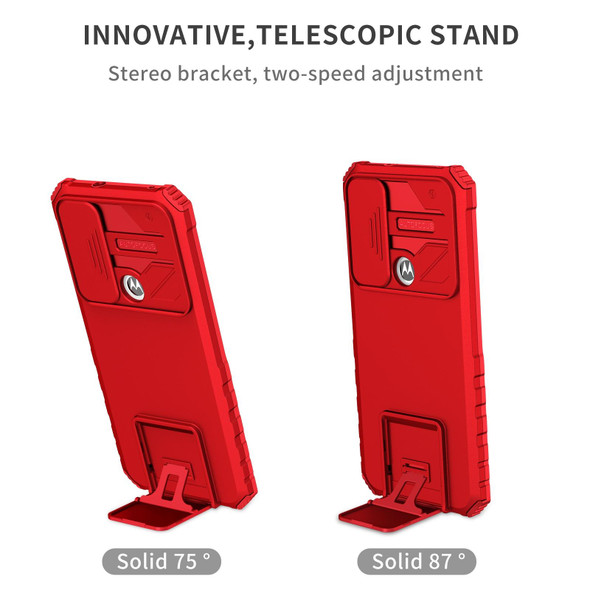 For Motorola G Pure Stereoscopic Holder Sliding Camshield Phone Case(Red)