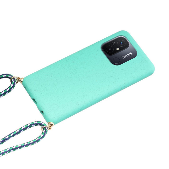 For Xiaomi Redmi 12C Wheat Straw Material + TPU Phone Case with Lanyard(Green)