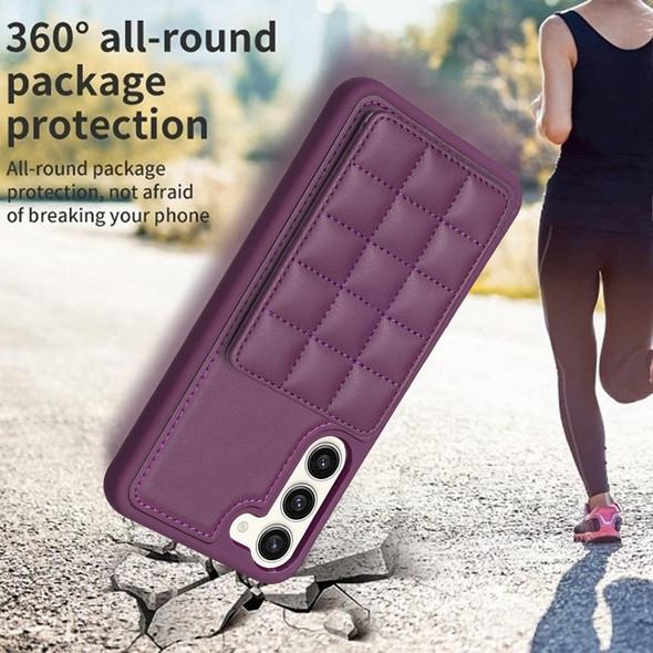 For Samsung Galaxy S22+ 5G Grid Card Slot Holder Phone Case(Dark Purple)