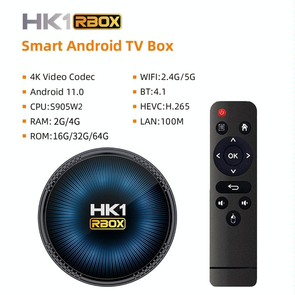 HK1RBOX-W2 Android 11.0 Amlogic S905W2 Quad Core Smart TV Box, Memory:4GB+32GB(UK Plug)