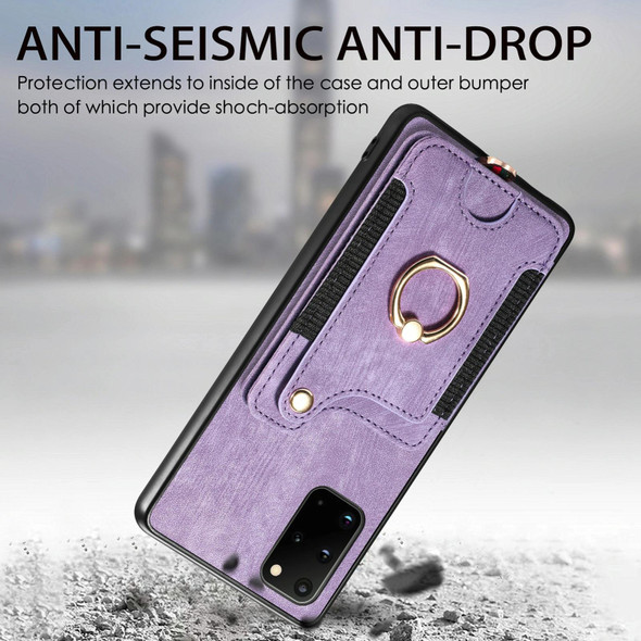 For Samsung Galaxy S20 Ultra Retro Skin-feel Ring Multi-card Wallet Phone Case(Purple)