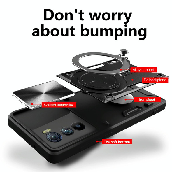 For Motorola Edge 30 CD Texture Sliding Camshield Magnetic Holder Phone Case(Red)
