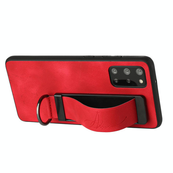 For Samsung Galaxy S20+ Wristband Holder Leatherette Back Phone Case(Red)