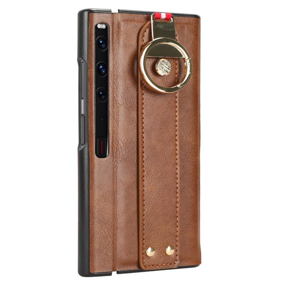 For Huawei Mate XS2 Wristband Leatherette Back Phone Case(Brown)