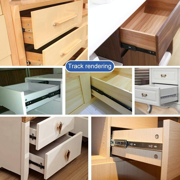 2 Pairs 14 inches 3-section Mute Cold Rolled Steel Sliding Drawer Slides Ball Slide Rail Length: 35cm