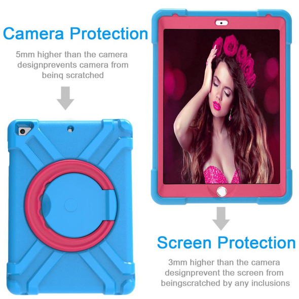 For iPad Air/Air2/Pro9.7 EVA + PC Flat Protective Shell with 360  Rotating Bracket(Blue+Rose Red)