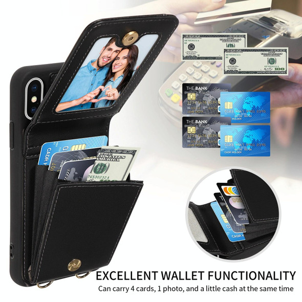 For iPhone XR Crossbody Lanyard Zipper Wallet Leatherette Phone Case(Black)