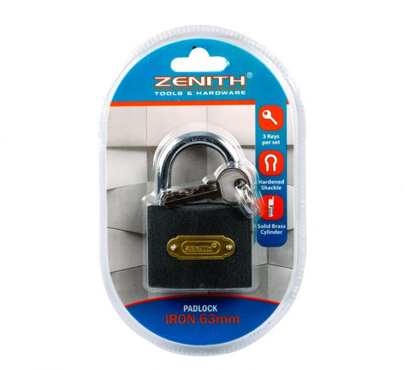 Padlock Zenith Iron 63mm Carded