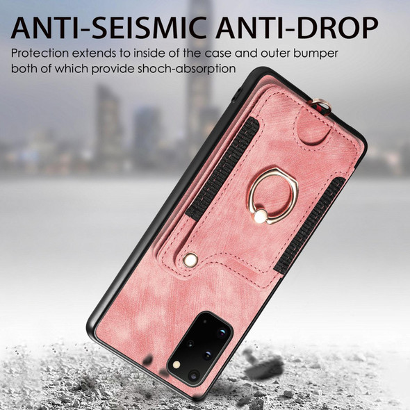 For Samsung Galaxy S20 Ultra Retro Skin-feel Ring Multi-card Wallet Phone Case(Pink)