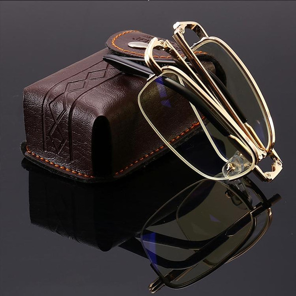 Folding Anti Blue-ray Presbyopic Reading Glasses with Case & Cleaning Cloth, +3.00D(Gold)