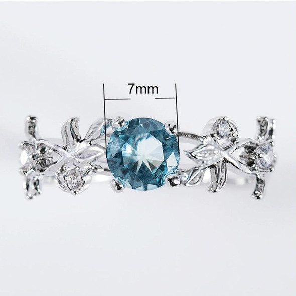 Crystal Vine Leaf Design Engagement Ring Fashion For Women Jewelry, Ring Size:7(Sky blue)