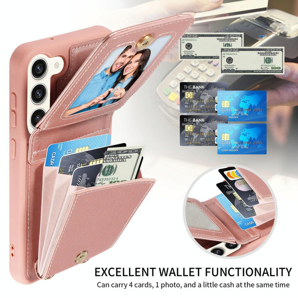 For Samsung Galaxy S23+ 5G Crossbody Lanyard Zipper Wallet Leatherette Phone Case(Rose Gold)