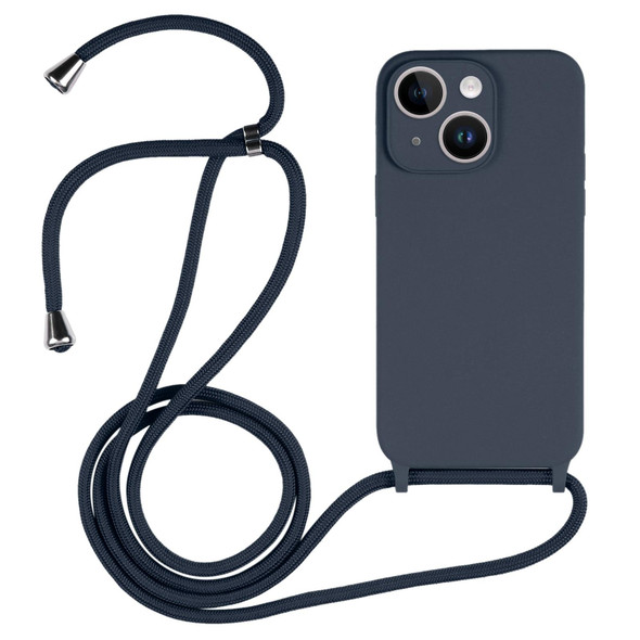 For iPhone 15 Plus Crossbody Lanyard Liquid Silicone Case(Midnight Blue)