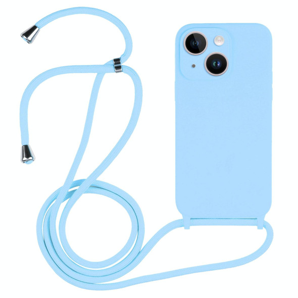 For iPhone 15 Plus Crossbody Lanyard Liquid Silicone Case(Blue)