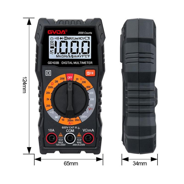 GVDA GD103B Multifunctional Digital Multimeter DMM Voltmeter