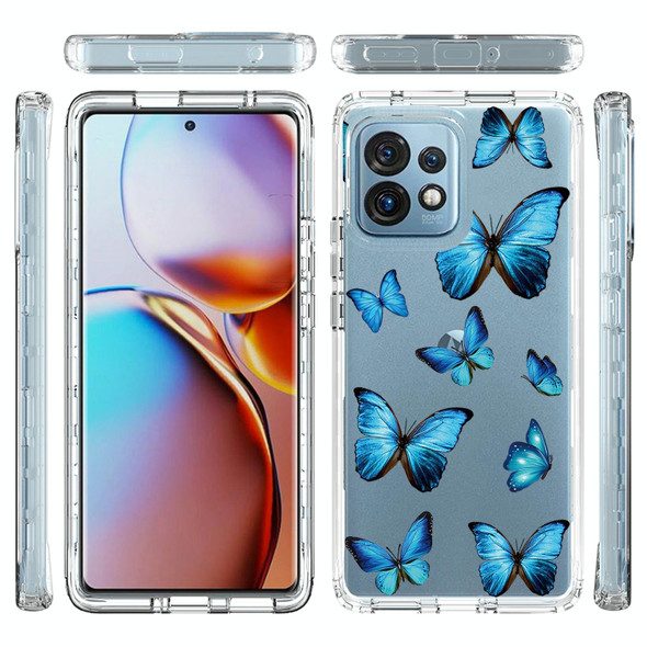 For Motorola Edge+ 2023 Transparent Painted Phone Case(Blue Butterflies)