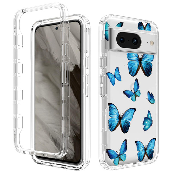 For Google Pixel 8 Transparent Painted Phone Case(Blue Butterflies)