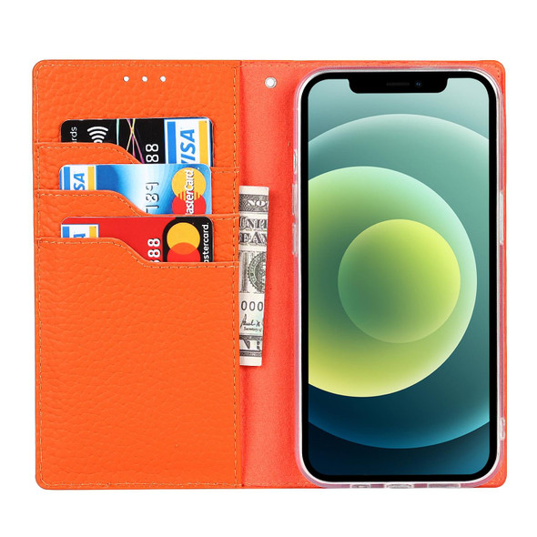 Litchi Texture Genuine Leather Phone Case With Lanyard & Holder & Card Slots & Wallet - iPhone 13 mini(Orange)