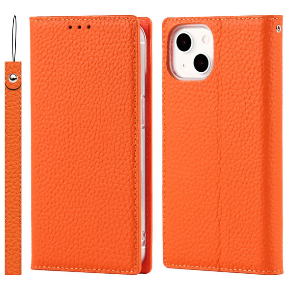 Litchi Texture Genuine Leather Phone Case With Lanyard & Holder & Card Slots & Wallet - iPhone 13 mini(Orange)