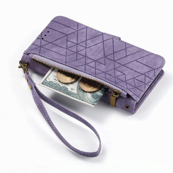 For Sony Xperia 5 IV Geometric Zipper Wallet Side Buckle Leatherette Phone Case(Purple)