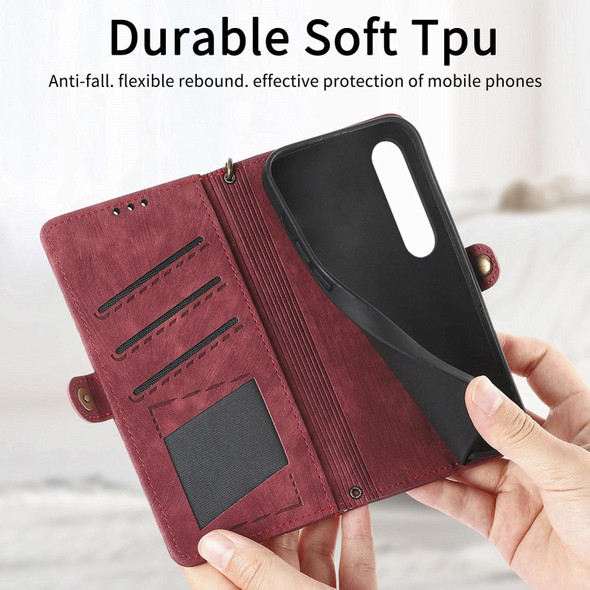 For Sony Xperia 5 III Geometric Zipper Wallet Side Buckle Leatherette Phone Case(Red)