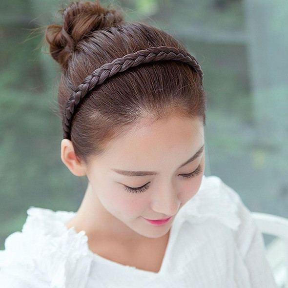 2pcs Wide-brimmed Twisted Braid Hoops Wig Non-slip Hair Accessories, Color: 1.8cm-Double Light Brown