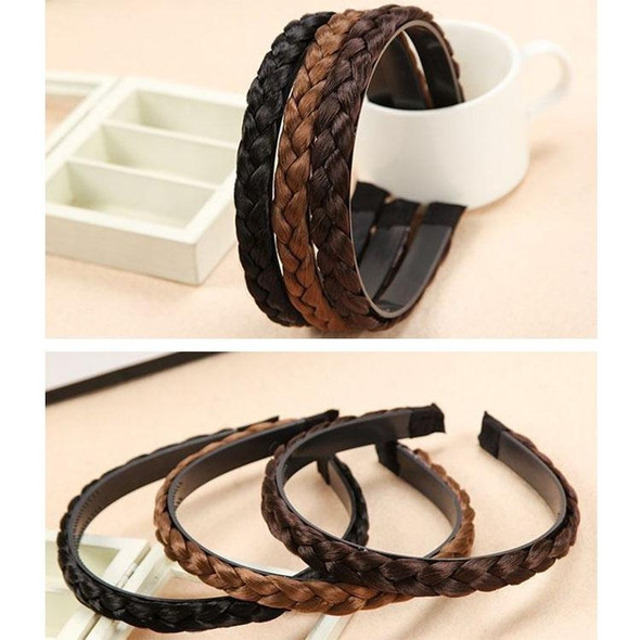 2pcs Wide-brimmed Twisted Braid Hoops Wig Non-slip Hair Accessories, Color: 1.8cm-Deep Brown