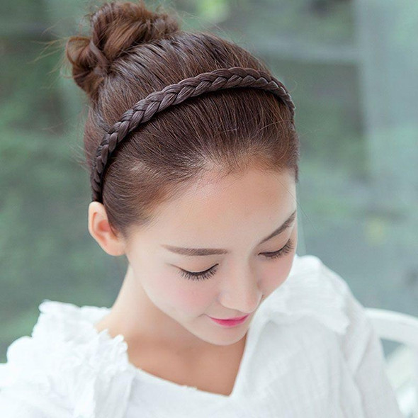 2pcs Wide-brimmed Twisted Braid Hoops Wig Non-slip Hair Accessories, Color: 1.8cm-Natural Black
