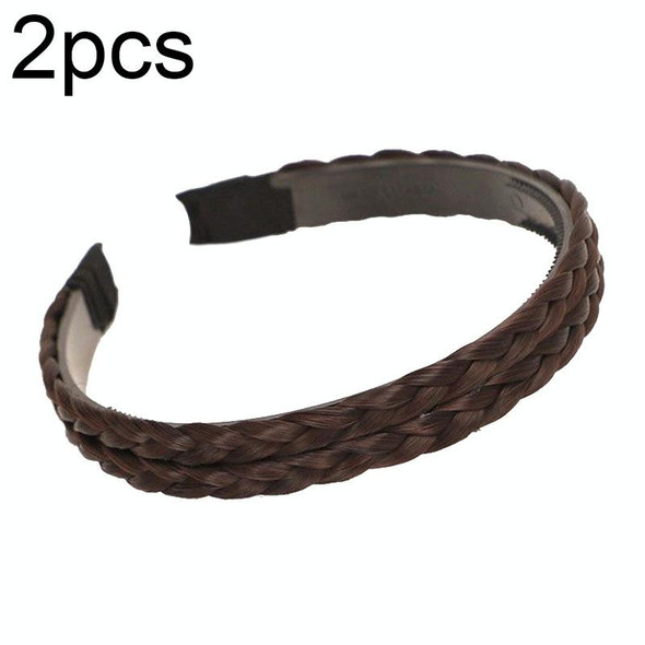 2pcs Wide-brimmed Twisted Braid Hoops Wig Non-slip Hair Accessories, Color: 1.8cm-Double Deep Brown
