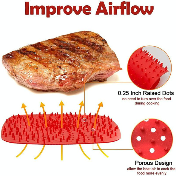 Air Fryer Reusable Silicone Liner Mat Non-Stick Steamer Pad Kitchen Accessories Round 20cm Red