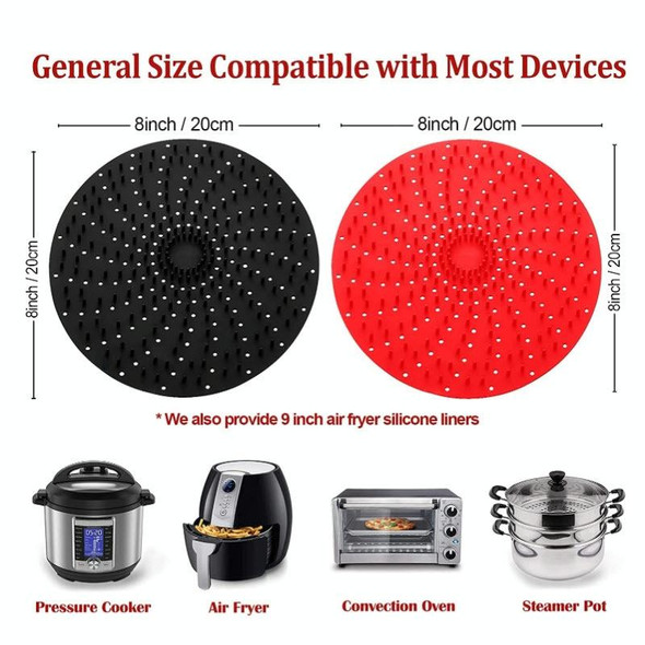 Air Fryer Reusable Silicone Liner Mat Non-Stick Steamer Pad Kitchen Accessories Round 20cm Red