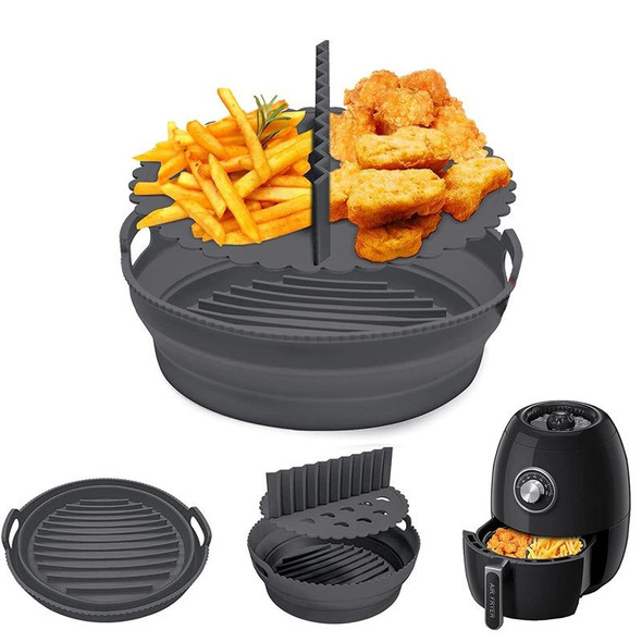 Round 2 Layer Air Fryer Silicone Basket Reusable Foldabl Air Fryer Mold Liner Tray(Black)