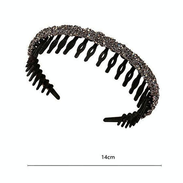 2pcs Acrylic Hair Accessories Flocking Cloth Rhinestone Wave Non-slip Headband with Comb Teeth(Black)