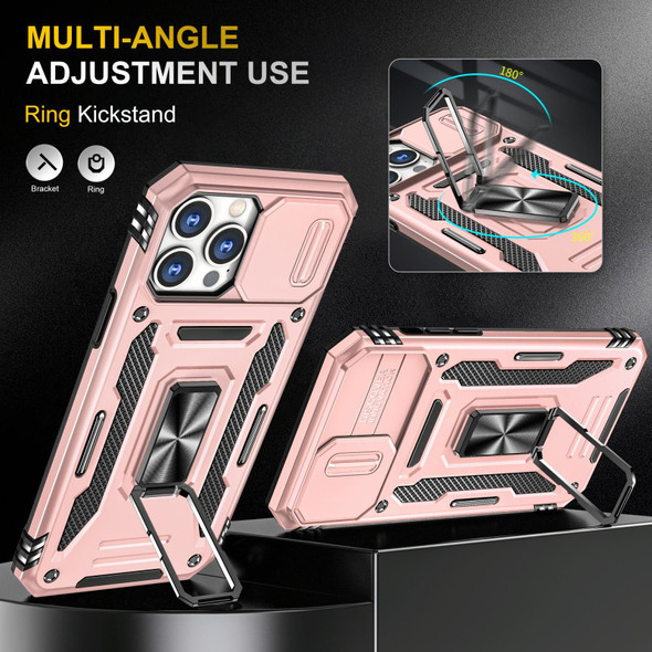 For iPhone 15 Pro Max Armor PC + TPU Camera Shield Phone Case(Rose Gold)