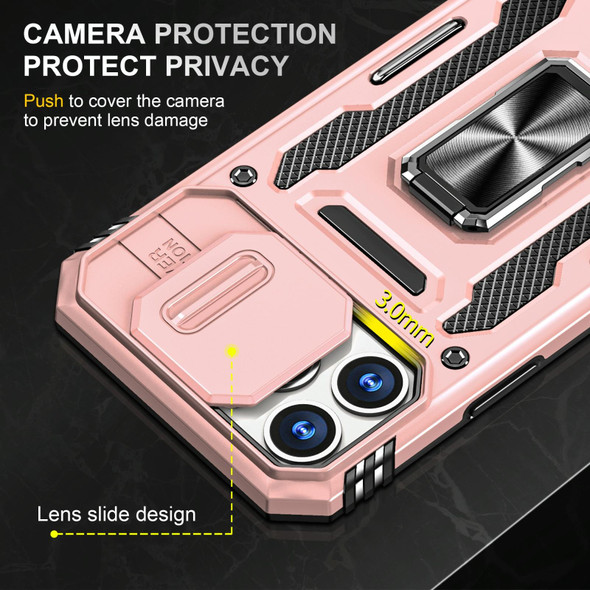 For iPhone 15 Pro Max Armor PC + TPU Camera Shield Phone Case(Rose Gold)