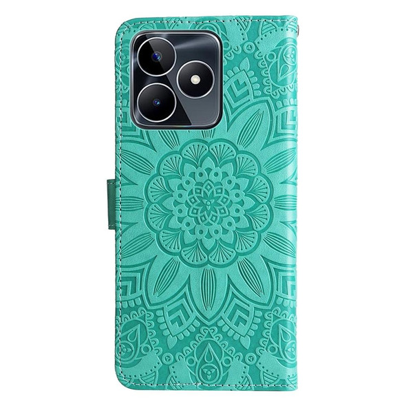 For Realme C53 / Narzo N53 Embossed Sunflower Leatherette Phone Case(Green)
