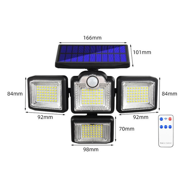 TG-TY085 Solar 4-Head Rotatable Wall Light with Remote Control Body Sensing Outdoor Waterproof Garden Lamp, Style: 192 LED Integrated