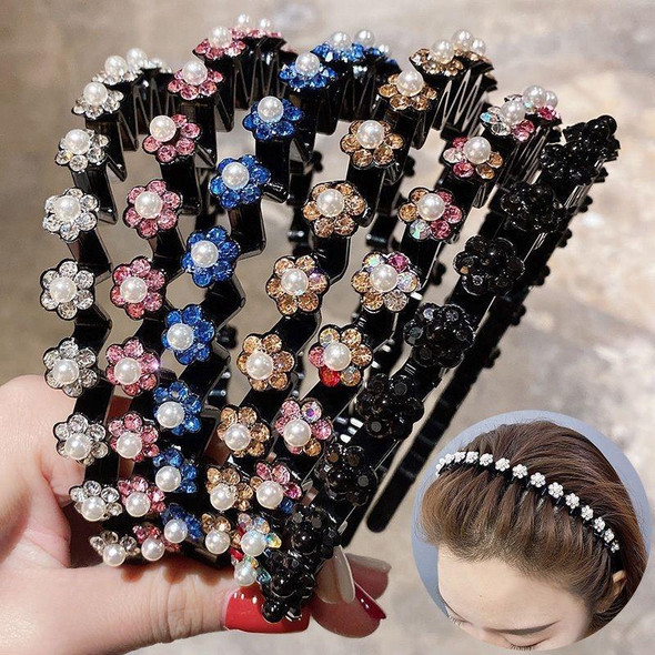 2pcs Pearl Rhinestone Wavy Headband Thin Edge Non-slip Clip Headgear(3 White)