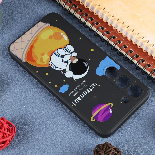 For Samsung Galaxy S20 FE 5G Milk Tea Astronaut Pattern Liquid Silicone Phone Case(Black)