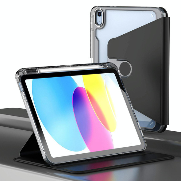For iPad 10th Gen 10.9 2022 Clear 360 Rotation Stand Smart Leatherette Tablet Case(Black)
