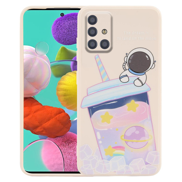 For Samsung Galaxy A51 4G / M40s Milk Tea Astronaut Pattern Liquid Silicone Phone Case(White)