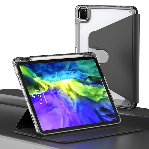 For iPad Pro 11 2022 / 2021 / 2020 Clear 360 Rotation Stand Smart Leatherette Tablet Case(Black)