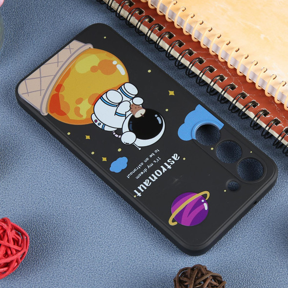 For Samsung Galaxy A32 5G / M32 5G Milk Tea Astronaut Pattern Liquid Silicone Phone Case(Black)