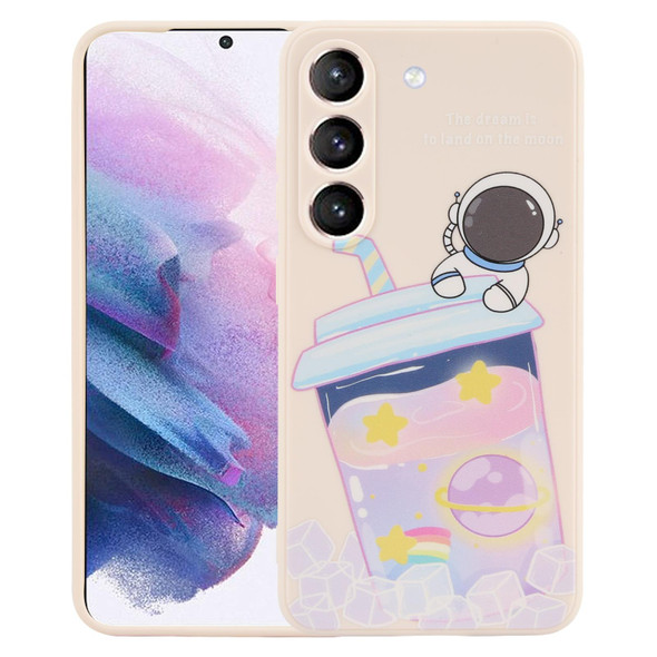 For Samsung Galaxy S21+ 5G Milk Tea Astronaut Pattern Liquid Silicone Phone Case(White)