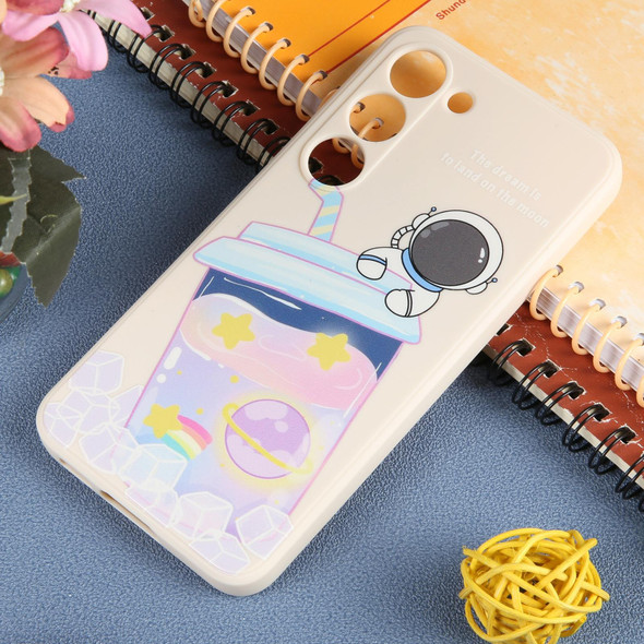 For Samsung Galaxy A22 5G Milk Tea Astronaut Pattern Liquid Silicone Phone Case(White)