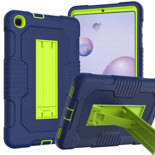 For Samsung Galaxy A 8.4 T307 Contrast Color Robot B2 Silicone Hybrid PC Tablet Case with Holder(Navy Blue Yellow Green)
