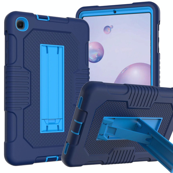 For Samsung Galaxy A 8.4 T307 Contrast Color Robot B2 Silicone Hybrid PC Tablet Case with Holder(Navy Blue)