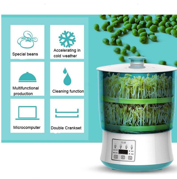 RONGWEI Bean Sprouts Machine Household Automatic Large-Capacity Bean Sprouts Barrel, CN Plug, Style:Double Layer