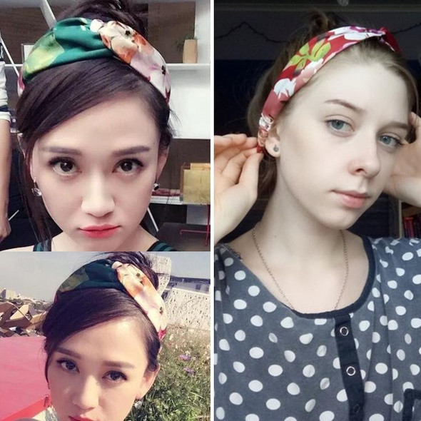 5 PCS Retro Floral Printed Ladies Classic Cross Hair Bands(Yellow)