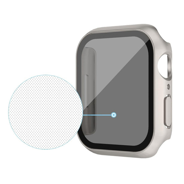 For Apple Watch 6 44mm Frosted PC + Anti-spy Tempered Film Integrated Watch Protective Case(Starlight Silver)
